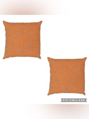 BETH LACEFIELD BY SURYA Set Of 2 Orange Embroidered LYNCH Pillow Covers 18”X18”